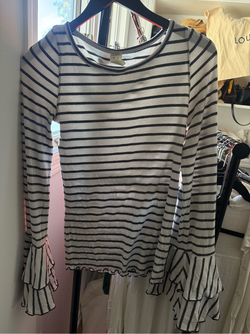 Free people Striped Ruffle Bell-Sleeve Top - White & Black